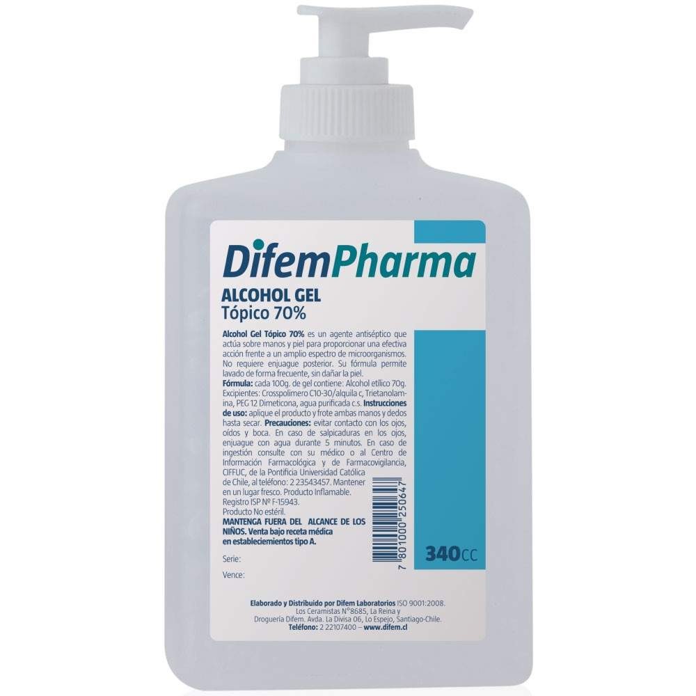 Alcohol gel Difem 70% 340 cc
